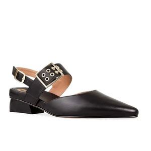 Bared Footwear Ruby style sling black buckle gold 39